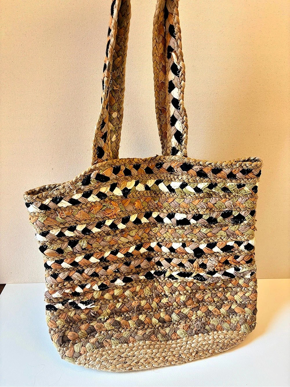 Woven Tote Bag in Brown & Black
